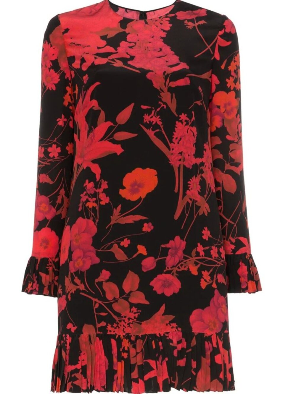 NWT Valentino Black Red Floral-Print Silk Crepe de Chine Ruffled Mini Dress 40